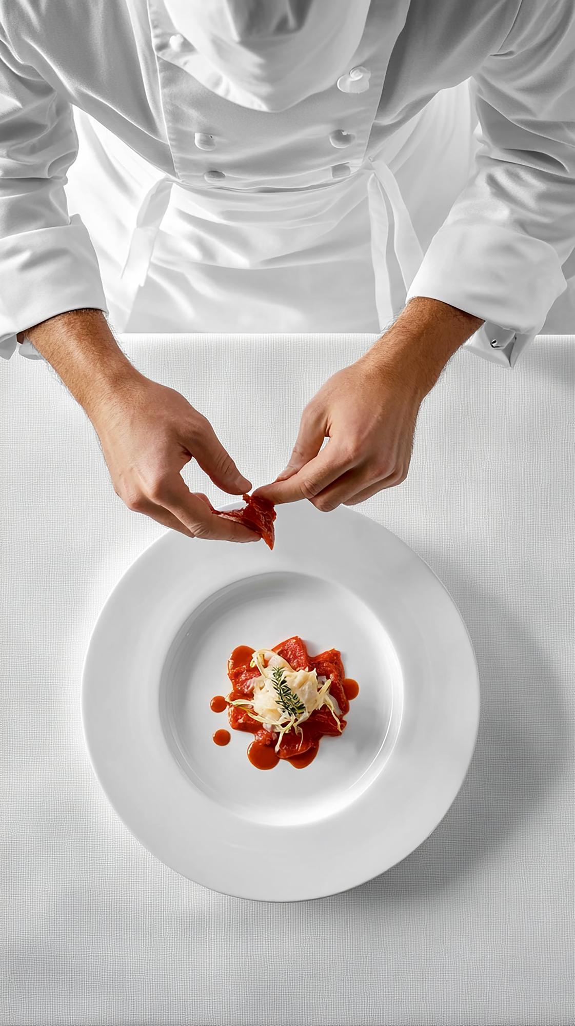 Chef che rifinisce un piatto elegante